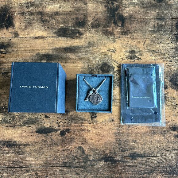 David Yurman Chevron Pendant & Skull Key Pendant w/ Pavé Black Diamonds Necklace - Picture 2 of 16